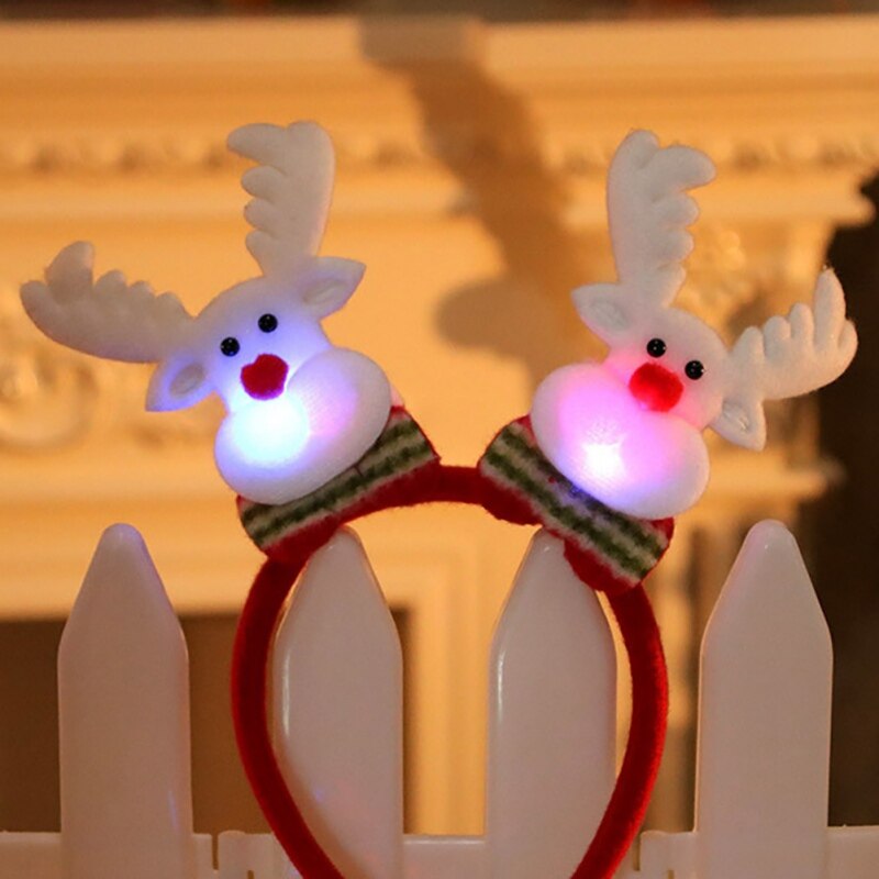 Diadema navideña de luces LED con Santa renos muñeco de nieve oso, diadema para el pelo, decoración navideña de doble cabeza para año: A3