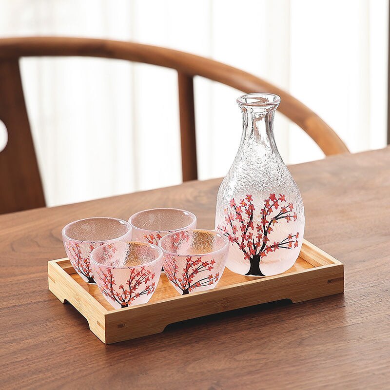 Japanese Sakura Sake Bottle Small Wine Glass Liquor Glass Wine Set Shochu Wine Cup Household Sake Warm Sake Bottle: group 3 small tray