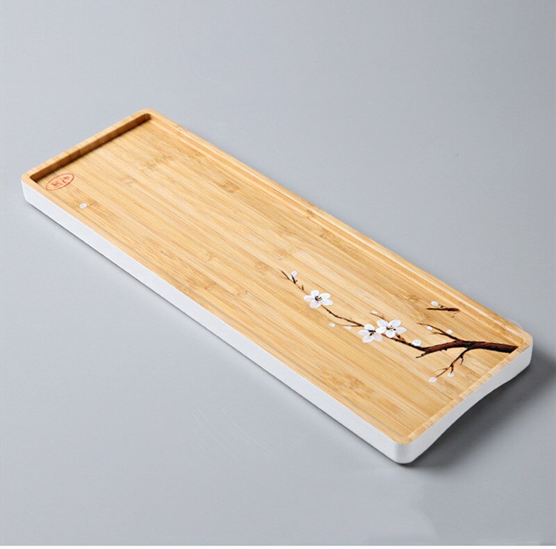 Rectangle Square Flower Pattern Storage Plate Bamboo Bread Fruit Dishes Saucer Tea Tray Dessert Dinner Plates