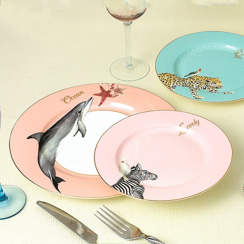 Keramisk dyr rund dessert plade skål knogle kinesisk salat frugt kage plade hjem bordservice dekoration   lb62309