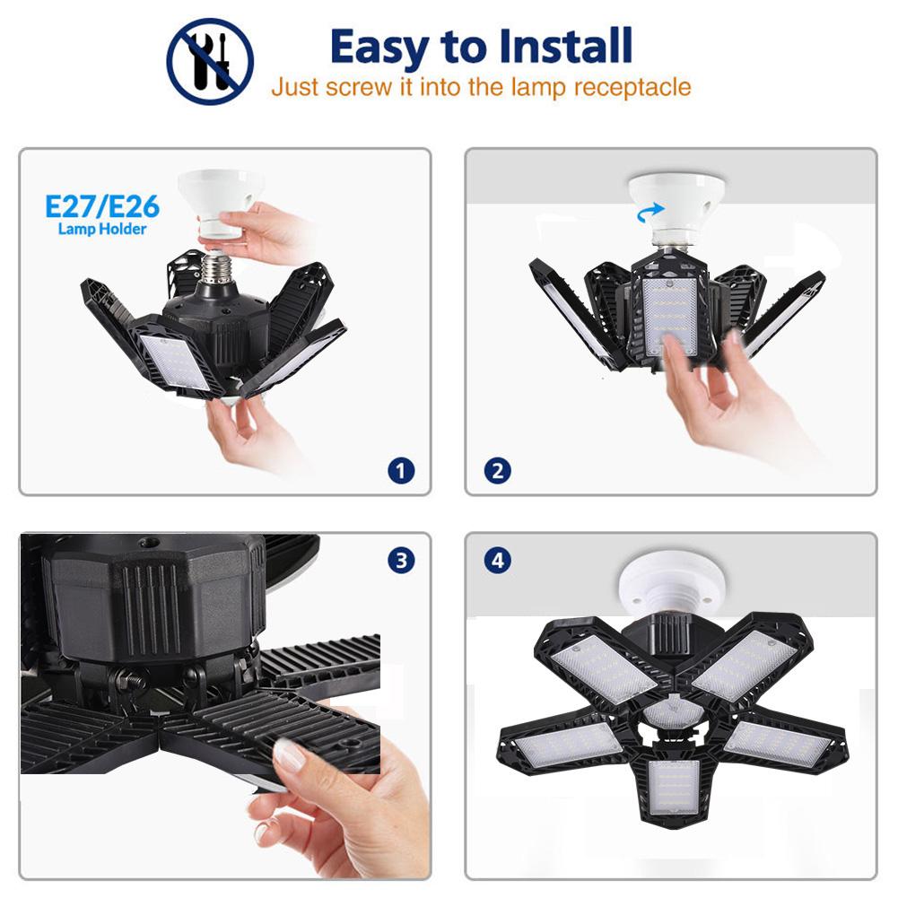 Garage Light Deformable Foldable Garage Ceiling Lamp for Indoor Outdoor 80W/100W