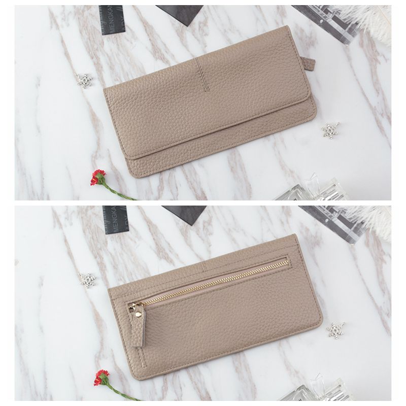 genuine cow leather slim card holder wallet ladies simple Cowhide credit card holder: Khaki Long Verision