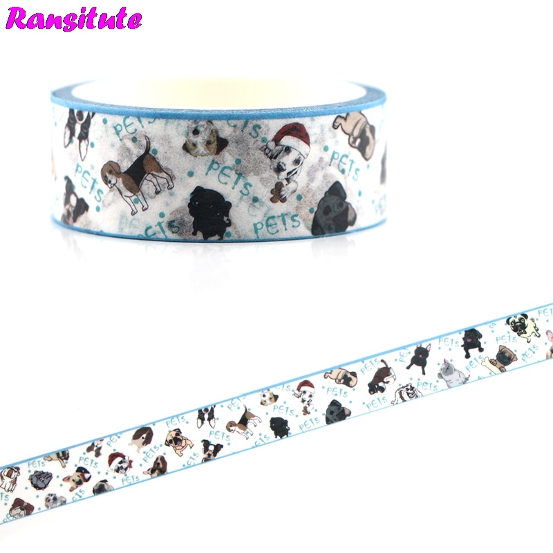 Ransitute R475 Bulldog Washi Tape Cartoon Animal Color Decoration Detachable Sticker DIY Masking Tape