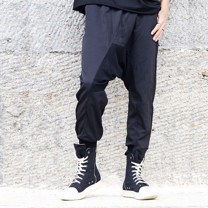 Mannen Donkere Zwarte Casual Losse Laag Kruis Kruis Broek Mannelijke Japan Stijl Streetwear Hip Hop Harem Broek Joggers Joggingbroek