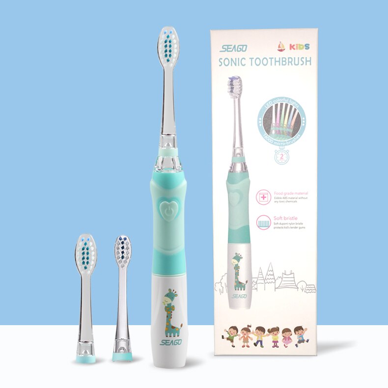 SEAGO-cepillo de dientes eléctrico para niños, dispositivo dental sónico, impermeable, automático, con luz LED, para 3-12 años: Green