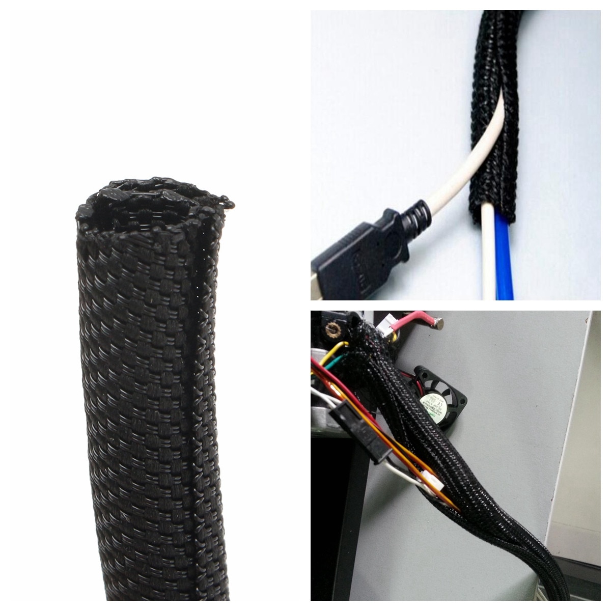 Black Wrap Gevlochten Kabel Mouw 6mm x 300cm Algemene Draad Pijp Slang Indoor Bedrading Bescherming Flexibele Nylon Mouw