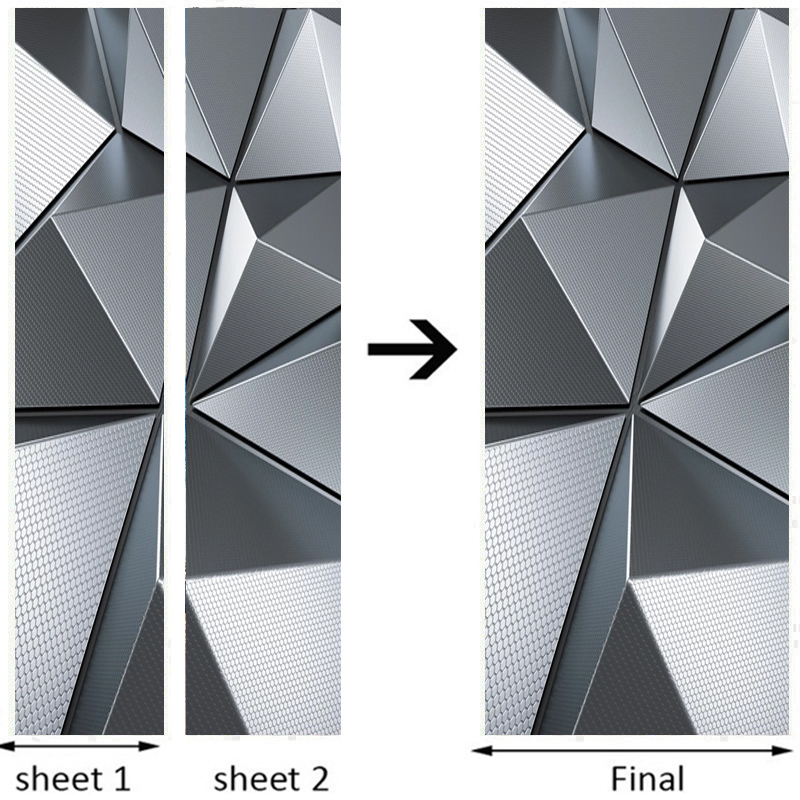 3D Door Murals Wallpaper Modern Geometric Imitation Metal Texture Door Sticker PVC Self-Adhesive Waterproof Door Poster 3D Decal