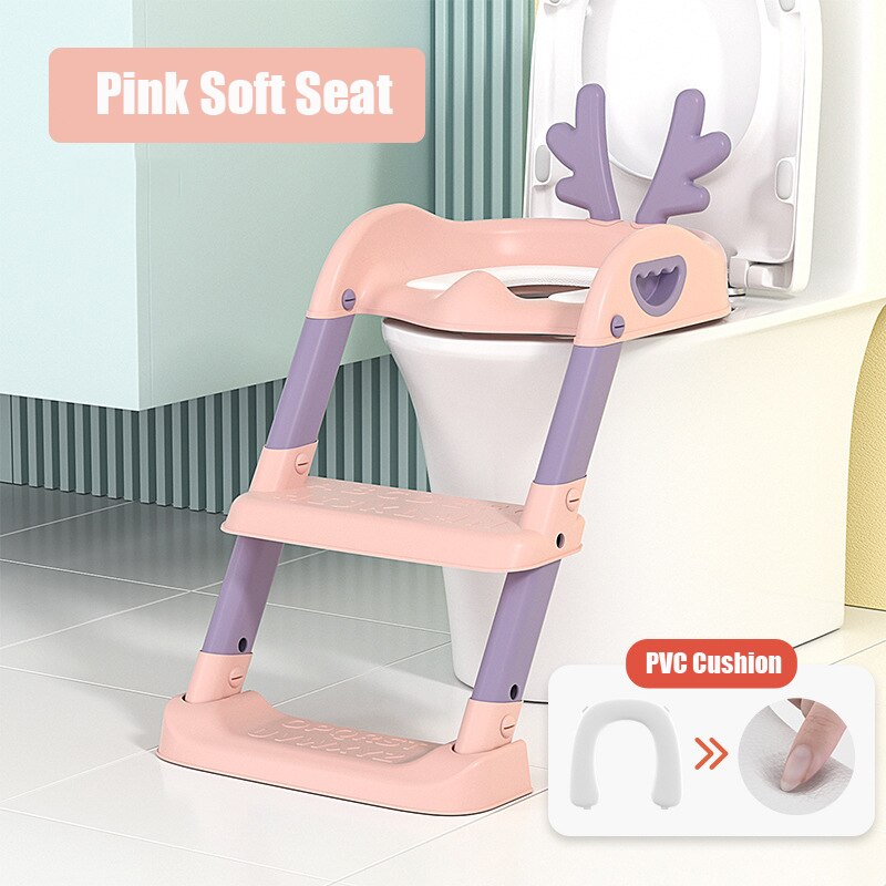 Baby Toiletzitting Met Verstelbare Ladder Zuigeling Wc Training Klapstoel Training Baby Zindelijkheidstraining Seat Kinderen Potje: 3Pink Soft Seat