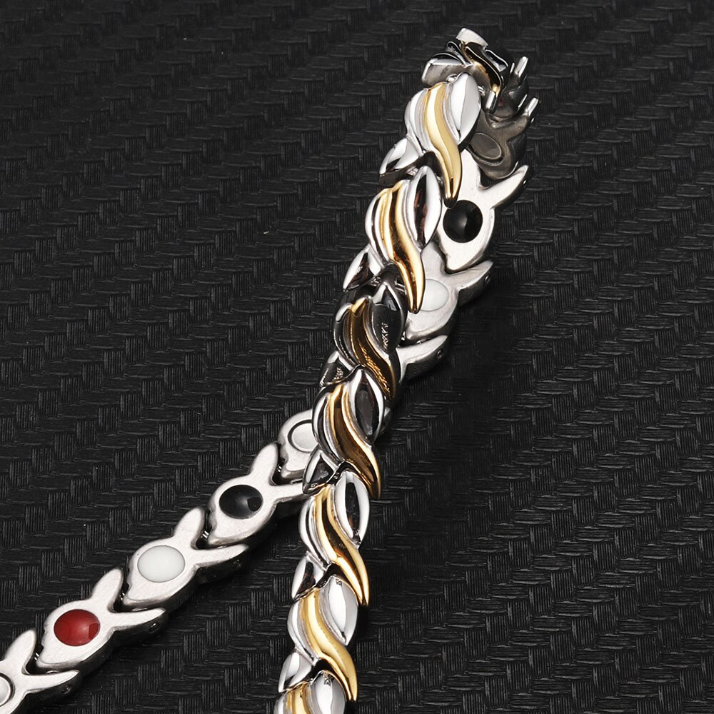 Bracelet amincissant classique ondulé, breloque en acier titane et or noir, Bracelet magnétique à feuilles pour sport, soins de santé, perte de poids, produit