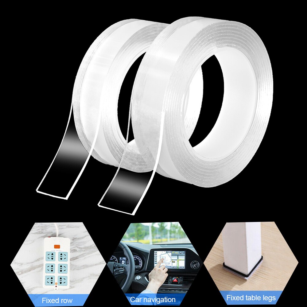 Cinta Nano transparente de doble cara para hogar, cinta adhesiva impermeable reutilizable, transparente, 1M/3M/5M, Gekkotape