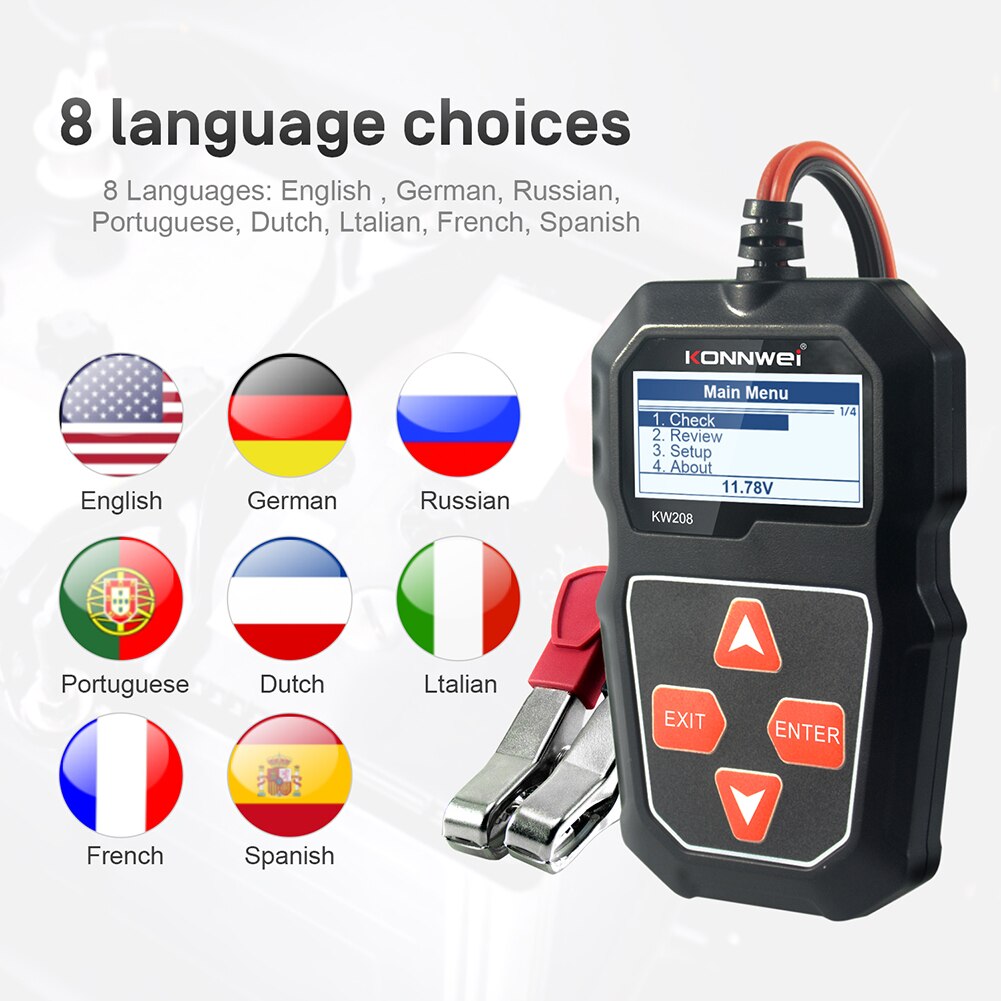 KONNWEI KW208 Car Battery Tester Automotive Battery Cranking and Charging System Test Scan Tool with LCD Screen
