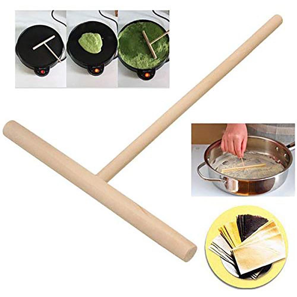1 pc Practial T Shape Crepe Maker Pancake Batter Wooden Spreader Stick Multi-functional Cake Kit DIY Home Kitchen Tool