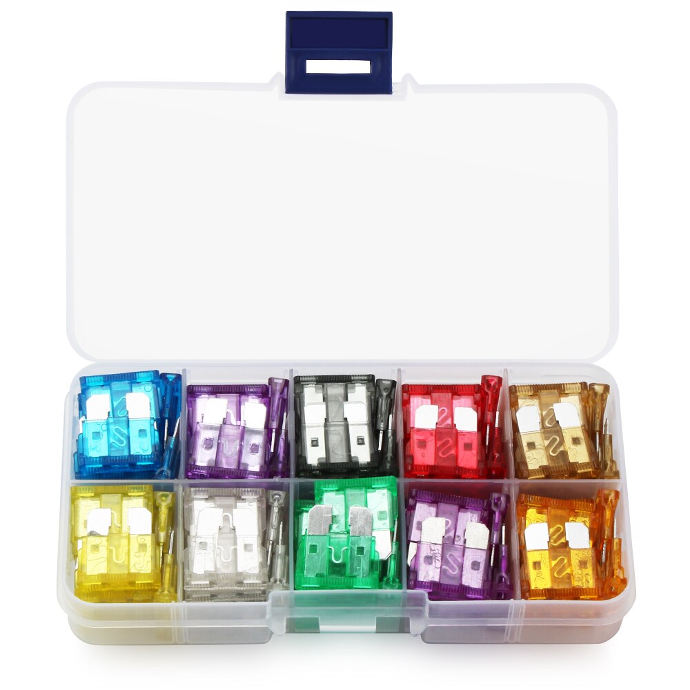 100pc 2/3/5/7.5/10/15/20/25/30/35A Car Truck Blade Fuses AMP Plastic Box Assortment with Clip Auto Blade Type Fuse Set