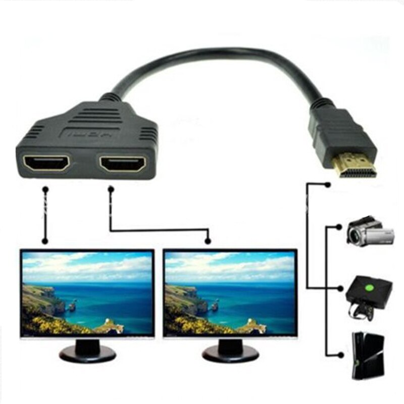 Línea de datos 1080 P Switcher macho a hembra HDMI Cable 1 en 2 Out divisor HDMI dispensador adaptador Cable HDTV PC TV Player Monitor