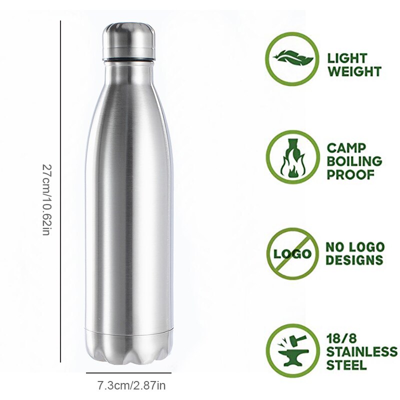 500/1000ml Stainless Steel Water Bottle Portable BPA free Water Drinking Bottle Gym Sports Cycling Drinkware Kids School