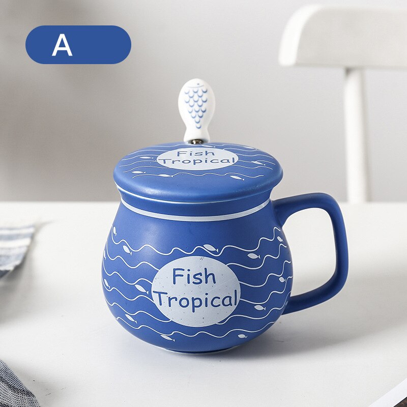 Simple Office Tea Cup Water Cup Afternoon Tea Coffee Cup Household Lid With Spoon Ceramic Milk Cup Mug: A