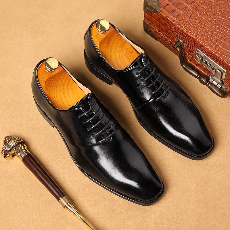 Plus Size Men Oxford PU Leather Shoes Men's Business Dress Shoes British Wind Big Size Wedding Shoes Men: Black / 12.5