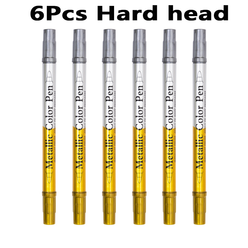 3-6 Pcs Double Head Metallic Marker Pens Gold/Silver 2.5mm Hard Head/brush Head Markers for Painting Stationery School Supplies: Yellow