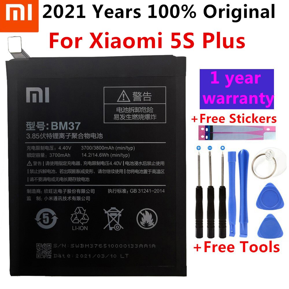 Batería de polímero de litio de repuesto para Xiaomi Redmi 5A, BM35, BM36, BM37, BM38, BN34, 5,0 &quot;, Mi 4C, 5C, 4S Plus, Mi4C, Mi5S, Mi5C: BM37 For Mi5S Plus
