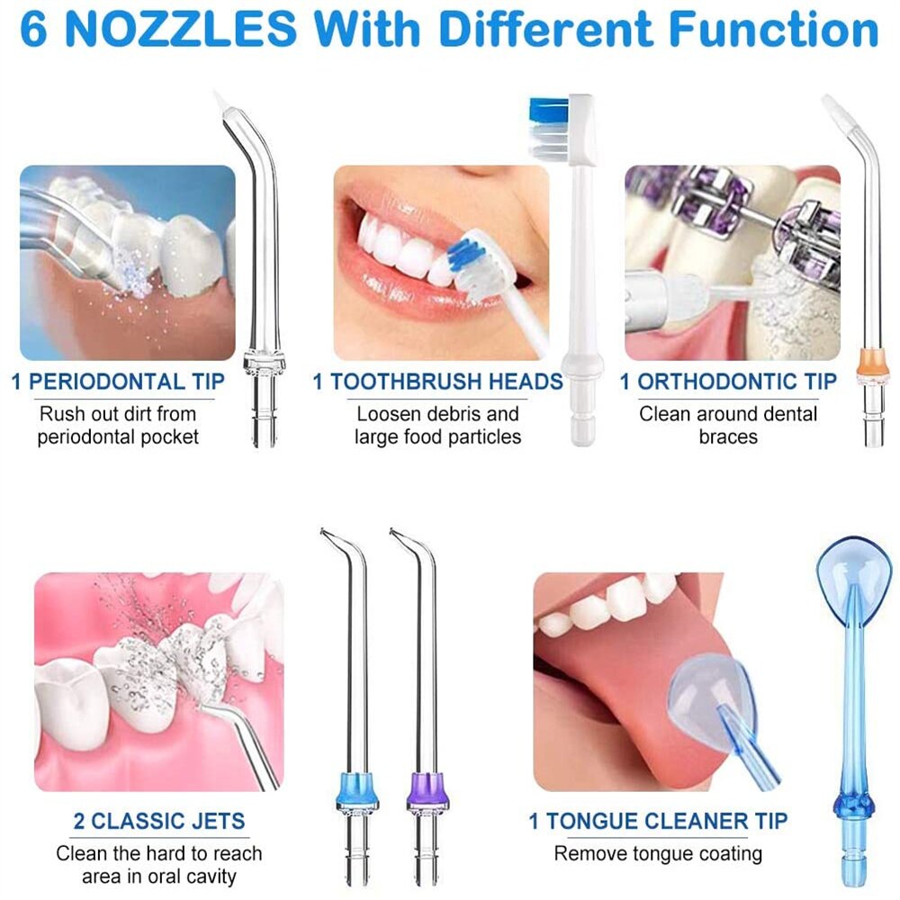 5 modes oral irrigator usb genopladelig vandtråd bærbar dental vandtråd jet 300ml irrigator tandrenser +6 jet