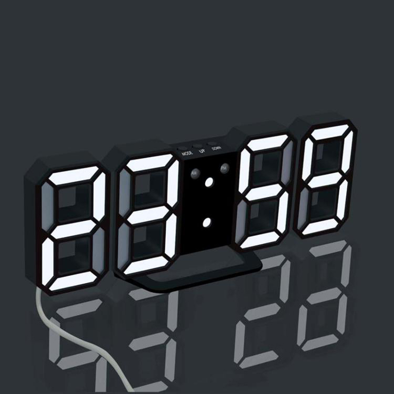Hem vardagsrum dekoration 3d led väggklocka modern digital bordsklocka alarm nattljus klocka