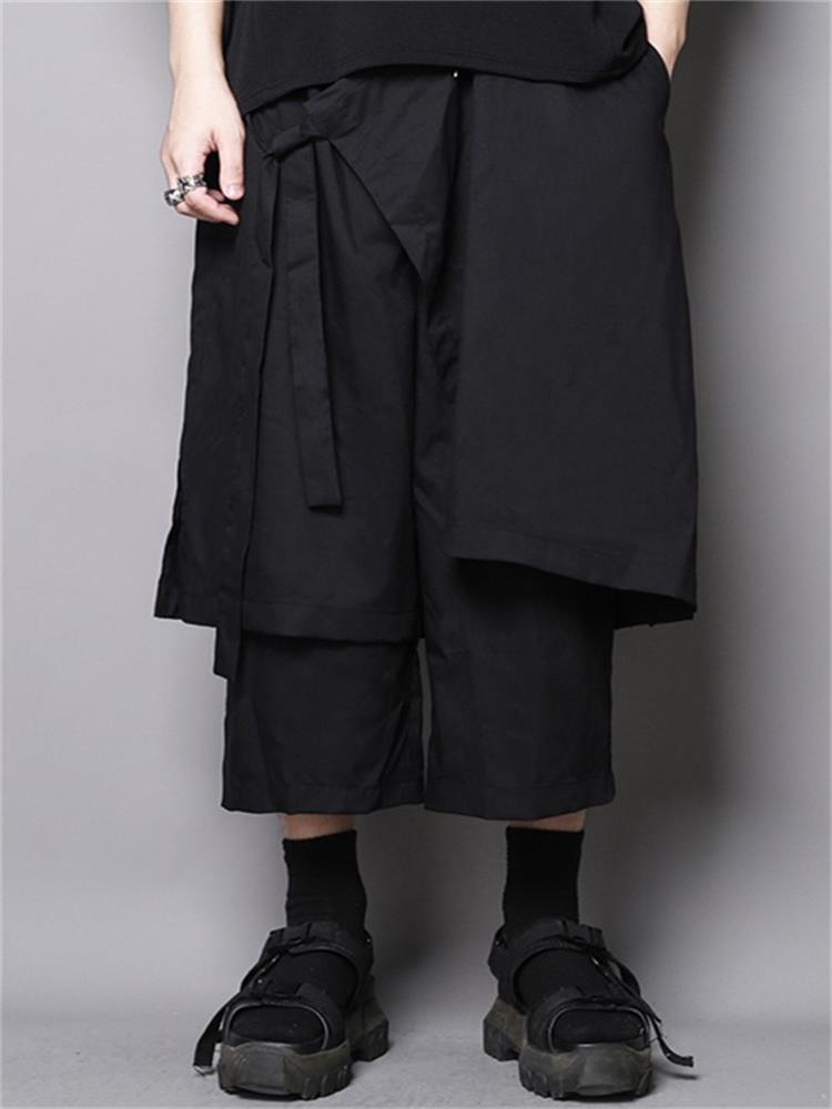Original Japanese dark black Yamamoto hair stylist belted loose loose casual pants nine-point pants skirt pants men's tre