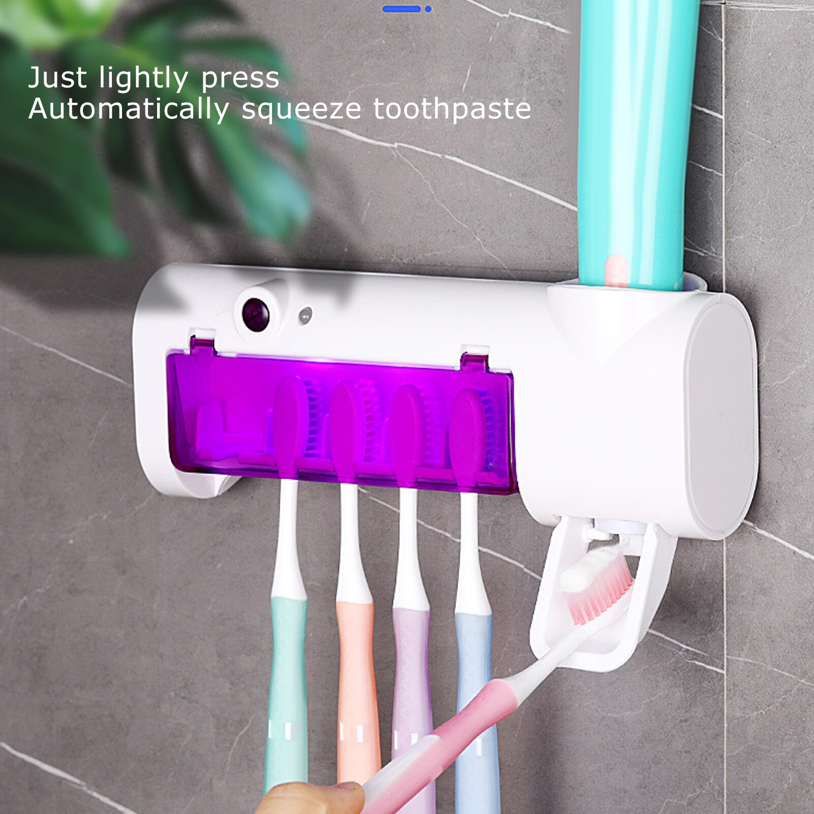 UVC Toothbrush Holder Sanitizer Automatic Toothpaste Squeezer Dispenser Wall Mount Rack Cleaning Organizer for Home Bathroom