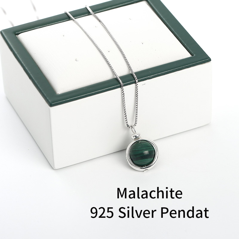 JD Neue Einfache Runde 925 Sterling Silber Farbe Lila Amethysten Natürliche Stein Anhänger für Halsketten Schmuck: Malachite