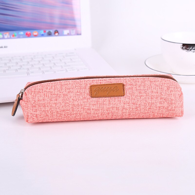 Etui student effen kleur imitatie schors etui kantoor school schrijfwaren tas opbergtas: Roze