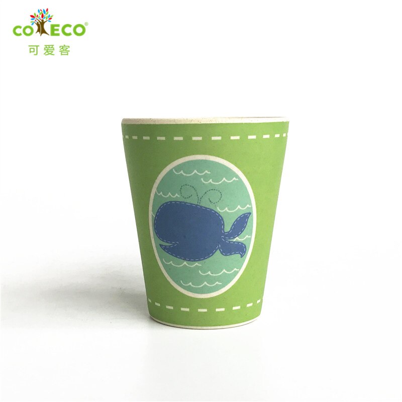Taza de agua de fibra de bambú COECO para niños, taza de alimentación de bebé respetuosa con el medioambiente, taza de zumo de leche con dibujos para niños: Round Whale
