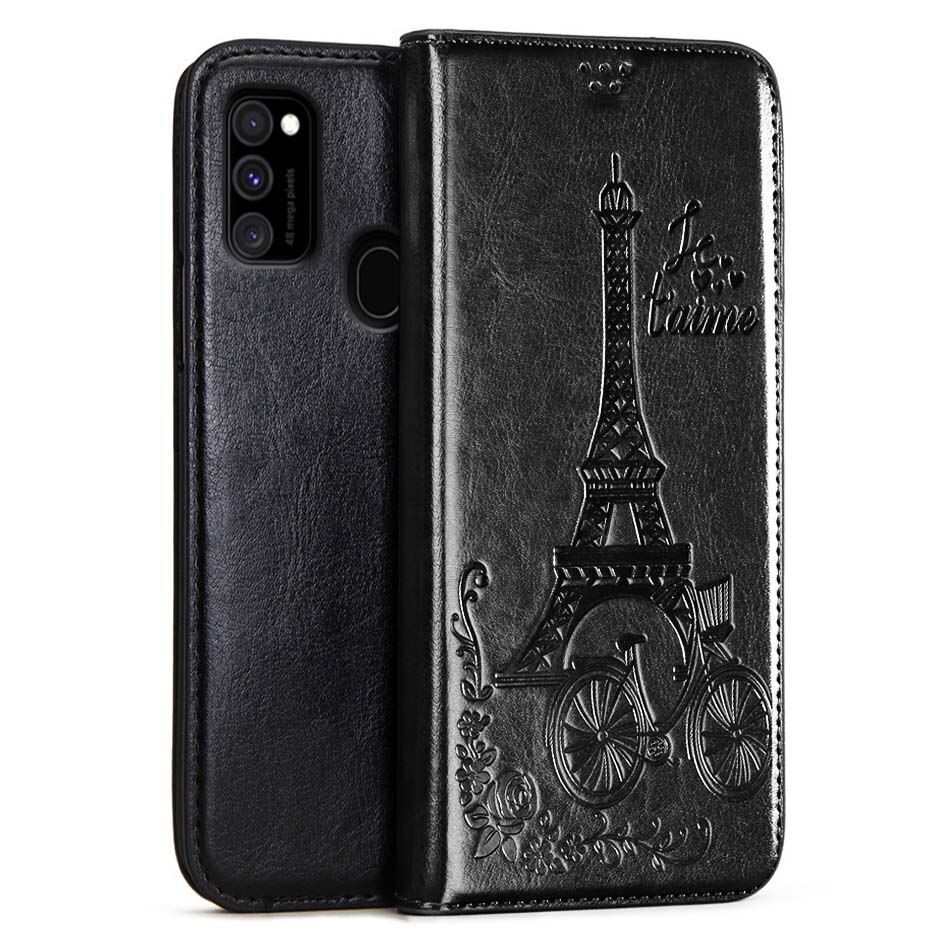 Luksusowe Retro Slim skórzane etui z klapką do Samsung Galaxy M31 przypadku portfel stojak magnetyczny okładka książki do Samsung M31 przypadkach: Black  -- Ta