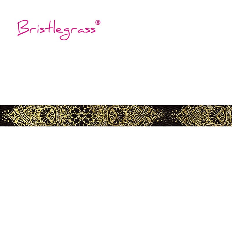 Bristlegrass 5 Yard 5/8 &quot;15Mm Gold Lotus Bloem Wijnstok Foliedruk Foldover Elastische Foe Spandex Band Hoofdband Tutu jurk Diy Naaien