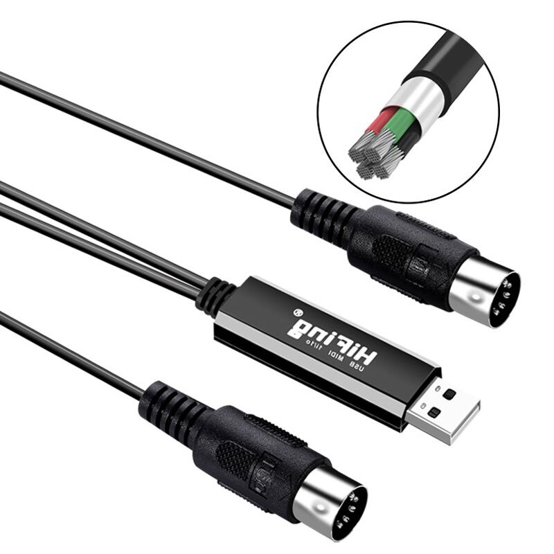 Hifing usb in-out midi-interface converter/adapter met 5-- pins din midi-kabel voor pc/laptop/mac