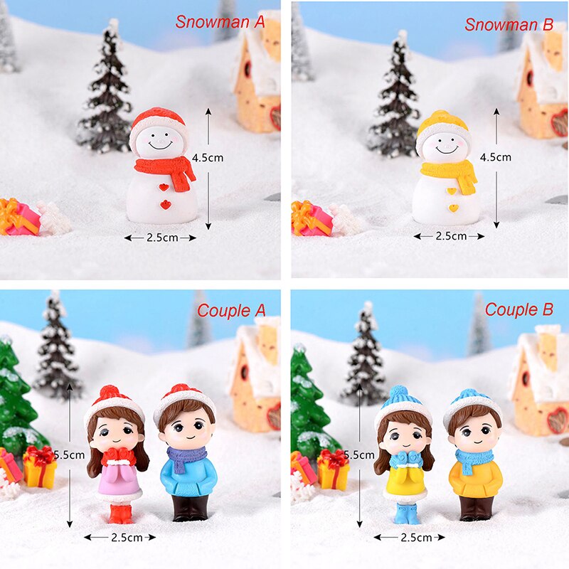 1Pair Resin Mini Couple Snowman Statue Craftwork Garden Miniature Micro Landscape Decoration Maison Christmas