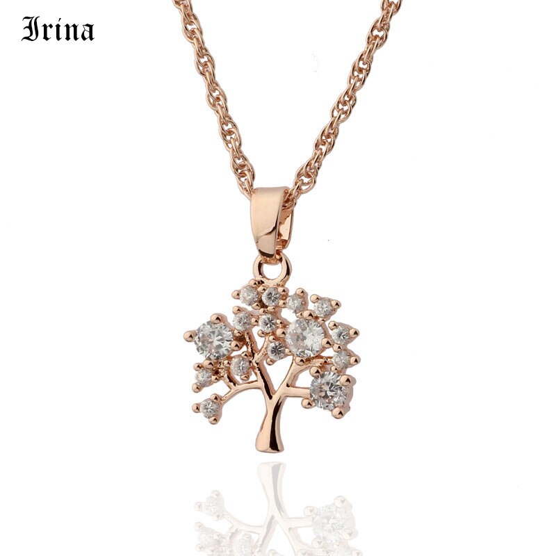 Irina Schmuck Baum Des Lebens Anhänger & Halsketten Frauen 585 Rose Gold Farbe zirkonia Schmuck Collares Halskette: Ursprünglich Titel
