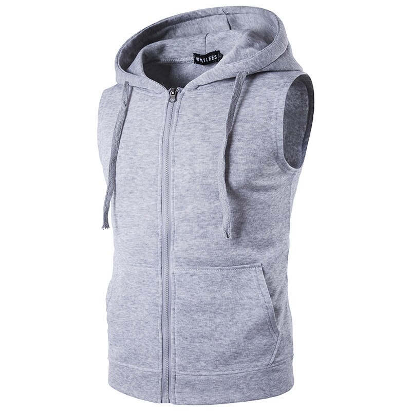 Mænd hætte vest forår herre hætte lynlås med lomme til mænd sweat vest jakke ensfarvet hætte vest herretøj