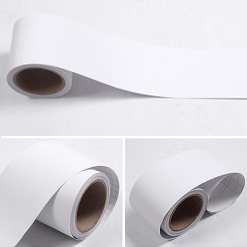 Stue vandtæt fodlister klistermærke rulle selvklæbende kant hjem dekorative hvide talje linje køkken vægklistermærke: Mat hvid