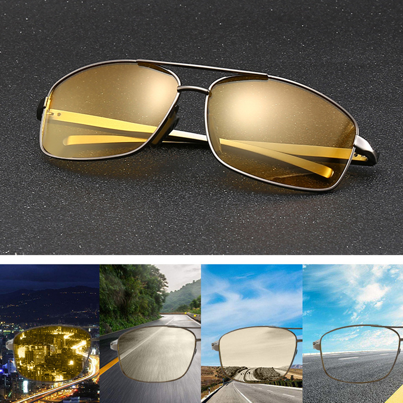 Aluminium magnesiumlegering fotokromiske nattesynsbriller til kørsel af polariserede solbriller gule linse briller  uv400 l3