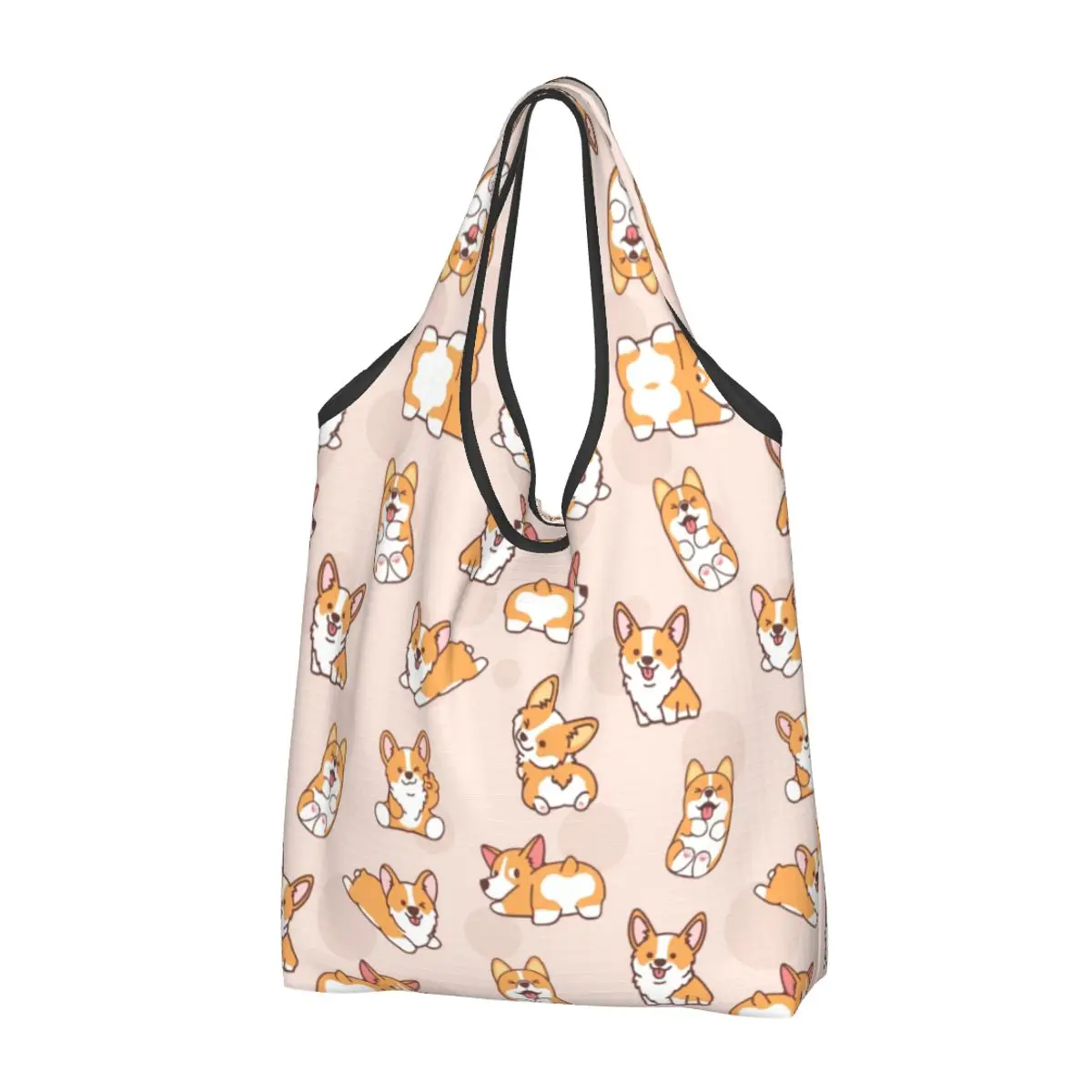 Recycling Coffee Welsh Corgis Dog Shopping Bag Women Tote Bag Portable Grocery Shopper Bags: Gold
