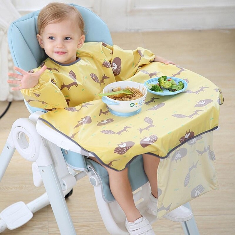 Anti-snavset baby langærmet hagesmæk all-in-on baby hagesmæk overall med bordklud spisebord hynde stol baby kjole fodring: B