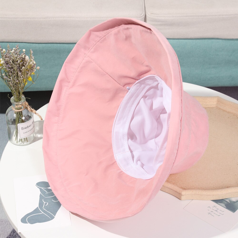 Women Bucket Hat Foldable Portable Outdoor Anti-UV Beach Sun Hat Big Visors With Windproof Rope Spring Summer Fisherman Cap