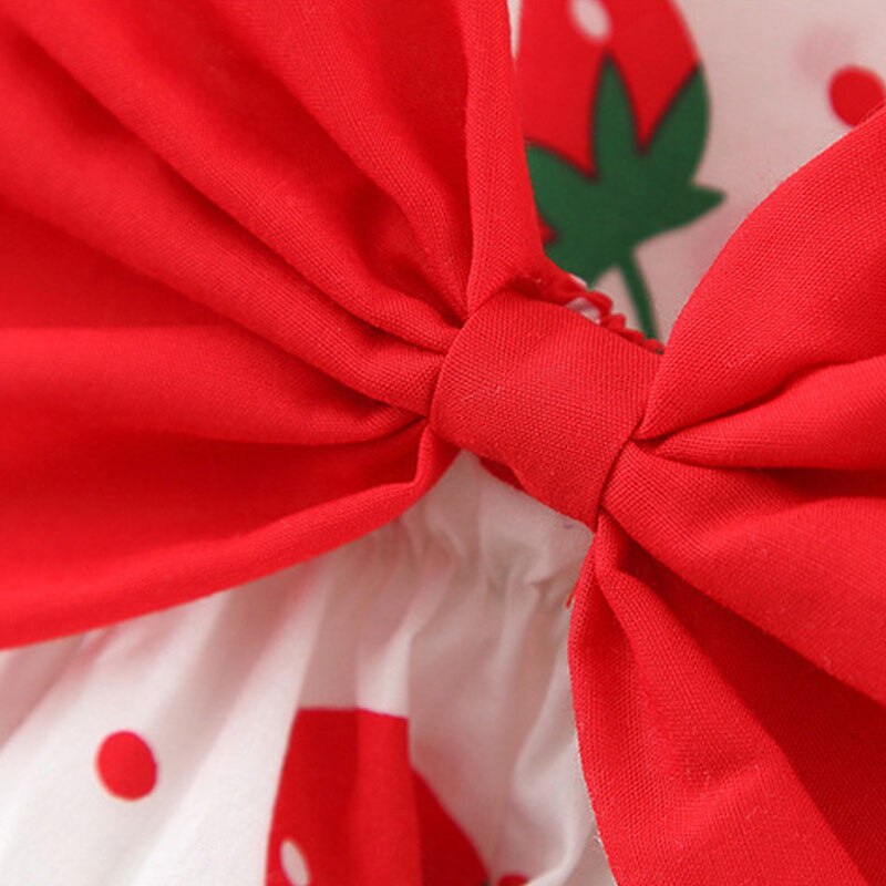 Vestido de verano de fresa con sombrero para bebé, con lazo grande, línea A, ropa de verano para niña, Vestido de playa infantil para bebés