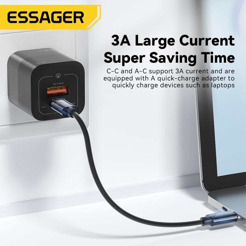 Essager 4 w 1 Kabel USB C do USB C PD 60W Szybkie ładowanie danych do iPhone'a Xiaomi Kabel Micro z uchwytem do przechowywania