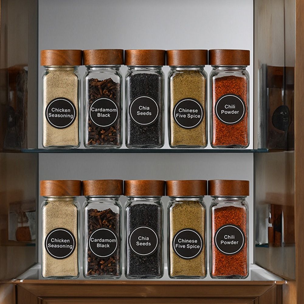 Botellas dispensadoras de vidrio selladas, frascos de especias, herramienta de almacenamiento, tanque de almacenamiento transparente, tarro de sellado de almacenamiento de alimentos con tapas de madera de Acacia