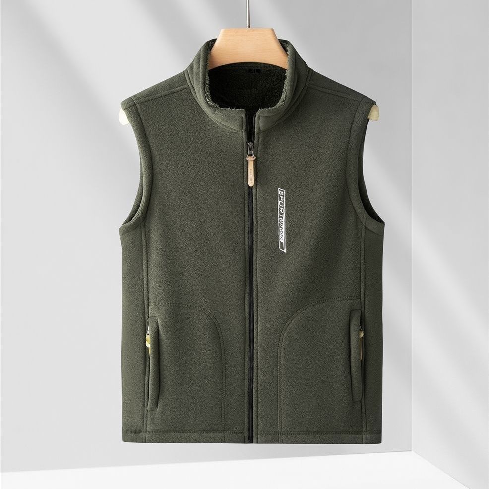 Warme vestjas voor heren Polar Fleece Winddicht Outdoor Multi Pocket Sport Mouwloos jack Casual dik vest met letterprint: XL / zwart