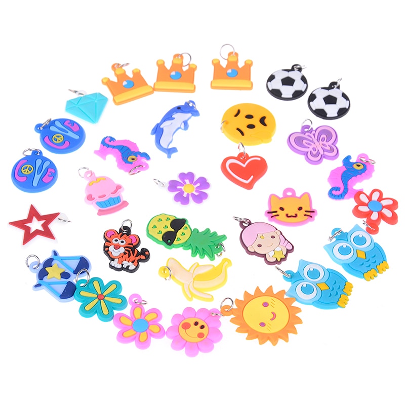 30Pcs Diy Kleurrijke Loom Rubber Band Armband Sieraden Maken Kralen Speelgoed Kleurrijke Dier Bloem Kralen Hangers Willekeurige Stijl