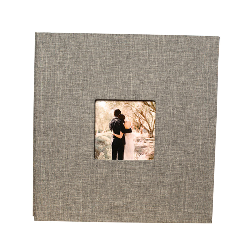Cloth Cover Self-stick Photo Album Handmade DIY Scrapbook Home Anniversary Picture Album: Gray