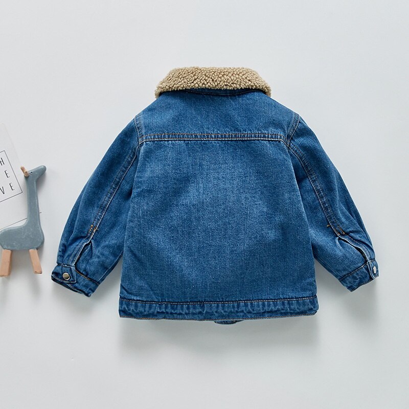 Winter Jas Voor Baby Meisjes Jongens Turn-Down Kraag Fleece Warm Denim Jacket Lange Mouwen Dikke Uitloper Warm kleding E1409