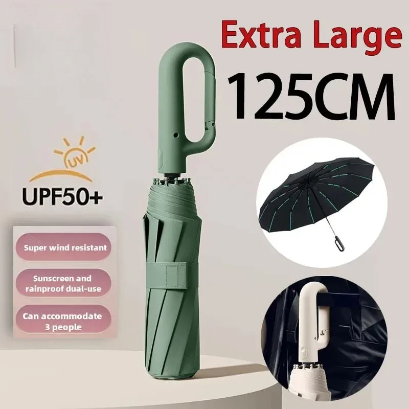 Extra stort paraply 125cm vindtätt förstärkt automatiskt fällbart spänne handtag vindtätt och vattentätt