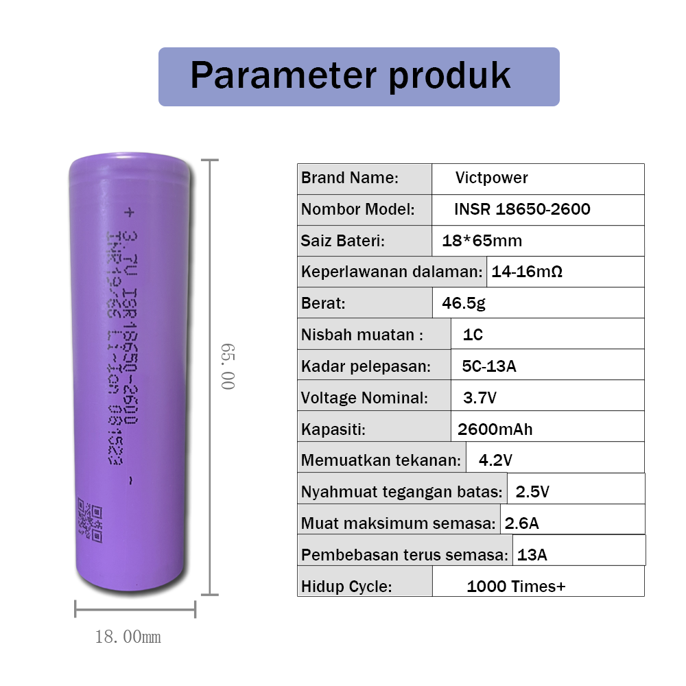 18650 Battery 3.7V 800 1500 2000 2500 2600mAh 5C 10C 3.7V High Temperature Resistant Electric Bicycles/Scooters Batteries Cell: Beige